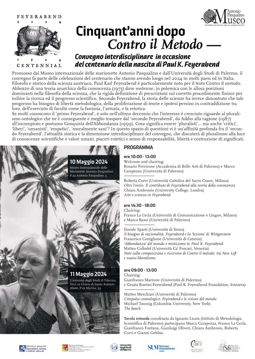 Sezione UniPa - Cinquant'anni dopo Contro il Metodo &mdash; Convegno interdisciplinare in occasione del centenario della nascita di Paul K. Feyerabend