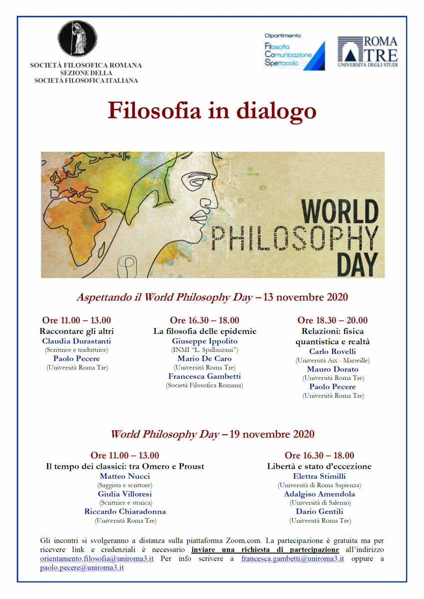 Societ&agrave; Filosofica Romana - Filosofia in dialogo: Giornata Mondiale Filosofia 2020
